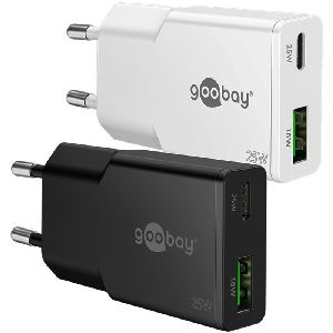 Goobay 75733 USB-C™ PD GaN Dual-Schnellladegerät Slim (25 W) schwarz VPE Retail Box Mindestbestellmenge 1