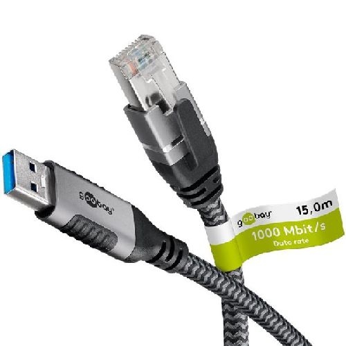 Goobay 70695 Ethernet-Kabel USB-A 3.0 auf RJ45, 15 m VPE Brown Box with Label Mindestbestellmenge 1