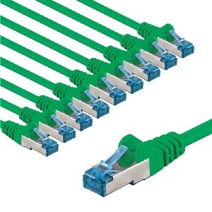 Goobay 69381 CAT 6A Patchkabel, S/FTP (PiMF), 3 m, grün, 10er-Set VPE Bulk Mindestbestellmenge 1