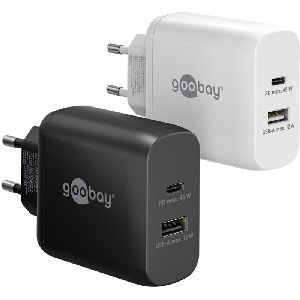 Goobay 65412 USB-C™ PD GaN Dual-Schnellladegerät (45 W) weiß VPE Retail Polybag Mindestbestellmenge 1