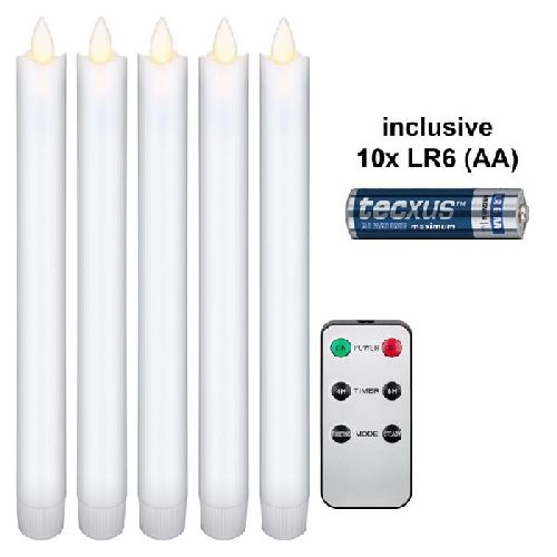 Goobay 75268 5er-Set weiße LED-Echtwachs-Stabkerzen, inkl. Fernbedienung und 10x AAA (LR03) VPE Retail Polybag Mindestbestellmenge 1