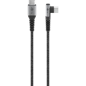 Goobay 64658 USB-C™-auf-USB-C™-Textilkabel mit Metallsteckern (spacegrau/silber), 90°, 0,5 m VPE Retail Polybag Mindestbestellmenge 1