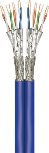 Goobay 91897 CAT 7A Duplex-Netzwerkkabel, S/FTP (PiMF), blau VPE wooden drum Mindestbestellmenge 1