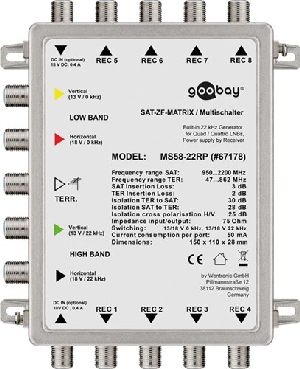 Goobay 67178 Passiver SAT Multischalter 5 Eingänge / 8 Ausgänge VPE Retail Box Mindestbestellmenge 1