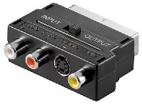 Goobay 50123 Scart zu Composite Audio Video und S-Video Adapter, IN/OUT, Scartstecker (21-Pin), Schwarz - Scartstecker (21-Pin) > 3x Cinch-Buchse + Mini-DIN 4-Buchse (S-Video)