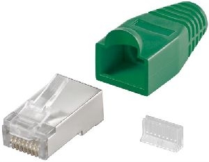 Goobay 68747 RJ45-Stecker, CAT 5e STP geschirmt mit Knickschutztülle Farbversion: Grün