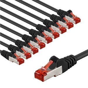 Goobay 66638 CAT 6 Patchkabel, S/FTP (PiMF), 1 m, schwarz, 10er-Set VPE Bulk Mindestbestellmenge 1