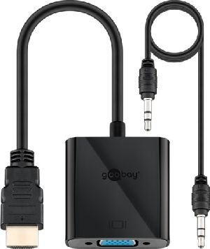 Goobay 68793 HDMI™/VGA-Adapter, vernickelt, Schwarz, 0.15 m - HDMI™-Stecker (Typ A) > VGA-Buchse (15