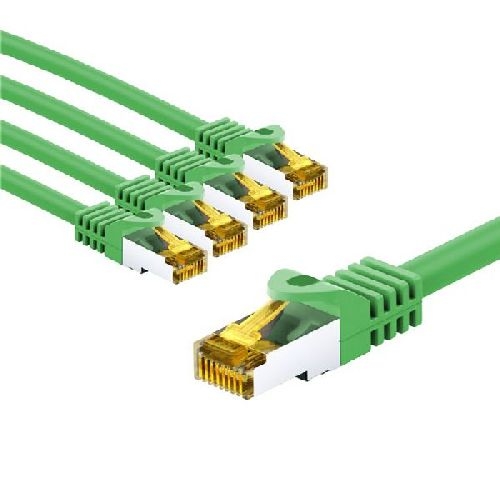 Goobay 69755 RJ45-Patchkabel CAT 6A S/FTP (PiMF), 500 MHz mit CAT 7 Rohkabel, 5 m, grün, 5er-Set VPE Bulk Mindestbestellmenge 1