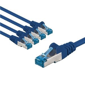 Goobay 67529 CAT 6A Patchkabel, S/FTP (PiMF), 1 m, blau, 5er-Set VPE Bulk Mindestbestellmenge 1