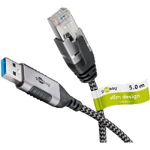 Goobay 74397 Ethernet-Kabel USB-A 3.0 auf RJ45, Slim, 5 m VPE Retail Polybag Mindestbestellmenge 1