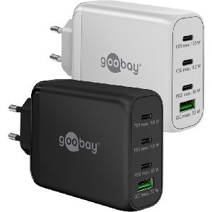 Goobay 65555 USB-C™ PD GaN Multiport-Schnellladegerät (100 W) schwarz Farbversion: schwarz VPE Retail Polybag Mindestbestellmenge 1