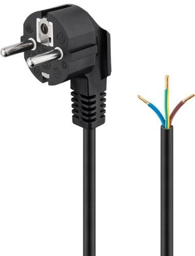 Goobay 96034 Schutzkontaktkabel abgewinkelt zum Konfektionieren, 5 m, Schwarz, (3*1 mm²) VPE Retail Polybag Mindestbestellmenge 1