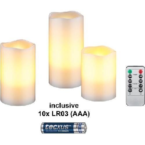 Goobay 75259 3er-Set LED-Echtwachskerzen, weiß, inkl. 10x AAA (LR03) VPE Retail Polybag Mindestbestellmenge 1