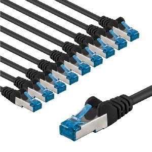 Goobay 67541 CAT 6A Patchkabel, S/FTP (PiMF), 1 m, schwarz, 10er-Set VPE Bulk Mindestbestellmenge 1