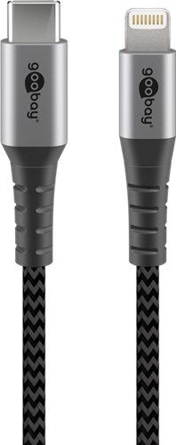 Goobay 49270 Lightning USB-C™ Textilkabel mit Metallsteckern, 0,5 m VPE Retail Polybag Mindestbestellmenge 1
