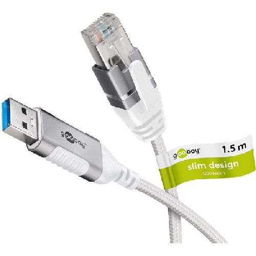 Goobay 74378 Ethernet-Kabel USB-A 3.0 auf RJ45, Slim, 1,5 m VPE Retail Polybag Mindestbestellmenge 1