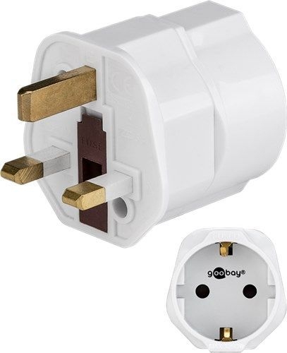 Goobay 45353 Reiseadapter Europa auf UK, weiß VPE Retail Polybag Mindestbestellmenge 1