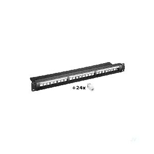 Goobay 95336 19-Zoll (48,3 cm) Keystone Patch Panel Leergehäuse Set (1 HE) VPE Brown Box with Label Mindestbestellmenge 1
