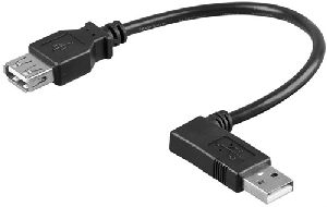 Goobay 95705 USB 2.0 Hi-Speed-Verlängerungskabel 90°, schwarz Kabellänge: 0.3 m VPE Bulk Mindestbestellmenge 1