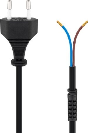 Goobay 50502 Kabel mit Eurostecker zum Konfektionieren, 1,5 m, Schwarz, (2*0,75 mm²) VPE Retail Polybag Mindestbestellmenge 1