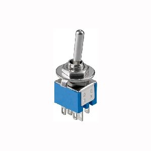 Goobay 10015 Kippschalter Miniatur, 2x UM, 6 Pins, blaues Gehäuse :