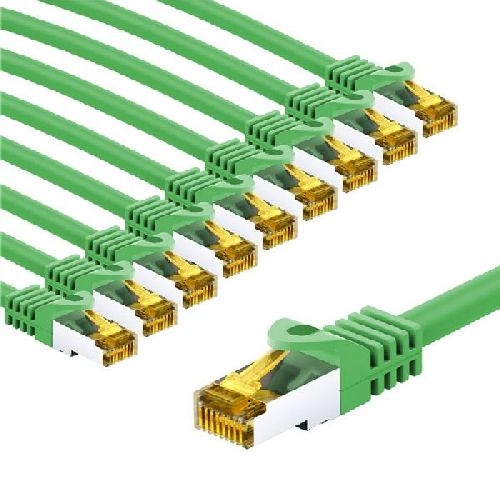 Goobay 69759 RJ45-Patchkabel CAT 6A S/FTP (PiMF), 500 MHz mit CAT 7 Rohkabel, 5 m, grün, 10er-Set VPE Bulk Mindestbestellmenge 1