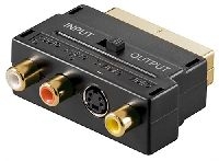 Goobay 50499 Scart zu Composite Audio Video und S-Video Adapter, IN/OUT, Scartstecker (21-Pin), Schwarz - Scartstecker (21-Pin) > 3x Cinch-Buchse + Mini-DIN 4-Buchse (S-Video)