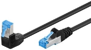 Goobay 51561 CAT 6A Patchkabel 1x 90° gewinkelt, S/FTP (PiMF), schwarz, 10 m Kabellänge: 10 m