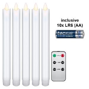 Goobay 75268 5er-Set weiße LED-Echtwachs-Stabkerzen, inkl. Fernbedienung und 10x AAA (LR03) VPE Retail Polybag Mindestbestellmenge 1