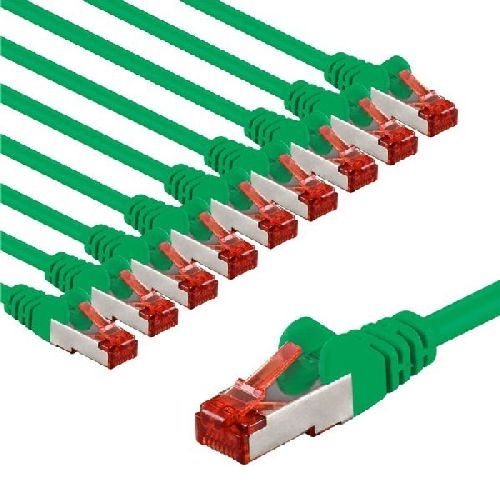 Goobay 67514 CAT 6 Patchkabel, S/FTP (PiMF), 5 m, grün, 10er-Set VPE Bulk Mindestbestellmenge 1
