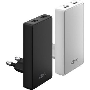 Goobay 75725 USB-C™ PD GaN Dual-Schnellladegerät 90° Flat (65 W) schwarz VPE Retail Box Mindestbestellmenge 1