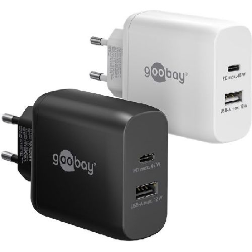 Goobay 65411 USB-C™ PD GaN Dual-Schnellladegerät (45 W) schwarz VPE Retail Polybag Mindestbestellmenge 1