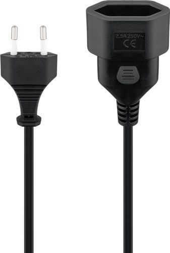 Goobay 50510 Verlängerungskabel Eurostecker, 5 m , schwarz, (2*0,75 mm²) VPE Retail Polybag Mindestbestellmenge 1