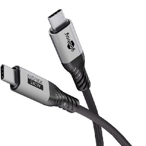 Goobay 74776 USB-C™-Kabel, USB4™ Version 2.0, 1,5 m, schwarz;silber VPE Cable Tag Mindestbestellmenge 1