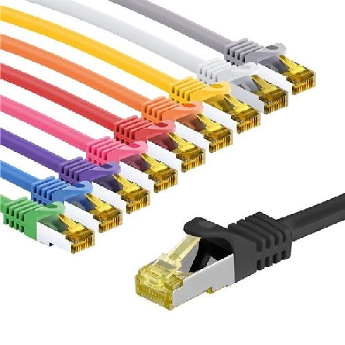 Goobay 69942 RJ45-Patchkabel CAT 6A S/FTP (PiMF), 500 MHz mit CAT 7 Rohkabel, 5 m, Set in 10 Farben VPE Bulk Mindestbestellmenge 1