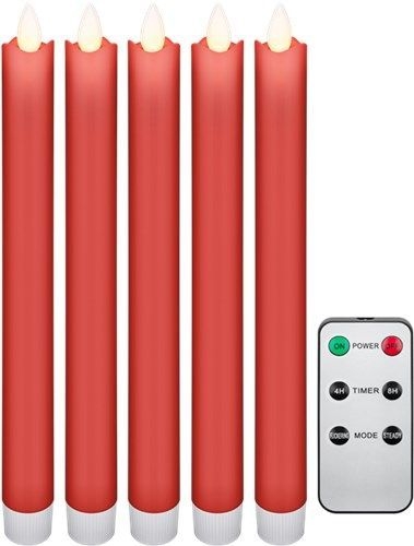 Goobay 53943 5er-Set rote LED-Echtwachs-Stabkerzen, inkl. Fernbedienung VPE Retail Box Mindestbestellmenge 1