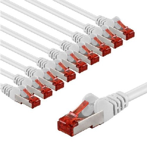Goobay 66649 CAT 6 Patchkabel, S/FTP (PiMF), 5 m, weiß, 10er-Set VPE Bulk Mindestbestellmenge 1