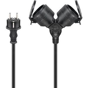 Goobay 65435 Doppel-Verlängerungskabel Outdoor, 10 m, schwarz, (3*1,5 mm²) VPE Sleeve Mindestbestellmenge 1