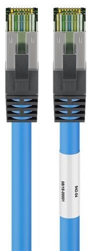 Goobay 55119 RJ45 (CAT 6A, 500 MHz) Patchkabel mit CAT 8.1 S/FTP Rohkabel, blau VPE Bulk Mindestbestellmenge 1