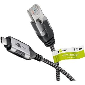 Goobay 74402 Ethernet-Kabel USB-C™ 3.1 auf RJ45, Slim, 1,5 m Kabellänge: 1.5 m schwarz/silber