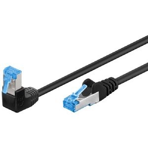 Goobay 51555 CAT 6A Patchkabel 1x 90° gewinkelt, S/FTP (PiMF), schwarz, 0,25 m VPE Bulk Mindestbestellmenge 1