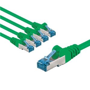 Goobay 69364 CAT 6A Patchkabel, S/FTP (PiMF), 2 m, grün, 5er-Set VPE Bulk Mindestbestellmenge 1