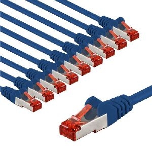 Goobay 66628 CAT 6 Patchkabel, S/FTP (PiMF), 1 m, blau, 10er-Set VPE Bulk Mindestbestellmenge 1