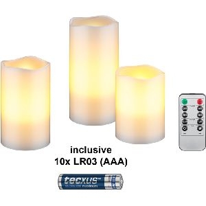 Goobay 75259 3er-Set LED-Echtwachskerzen, weiß, inkl. 10x AAA (LR03) VPE Retail Polybag Mindestbestellmenge 1