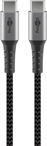 Goobay 49301 USB-C™-auf-USB-C™-Textilkabel mit Metallsteckern (spacegrau/silber), 0,5 m VPE Retail Polybag Mindestbestellmenge 1