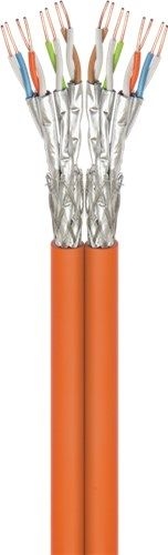 Goobay 91892 CAT 7A Duplex-Netzwerkkabel, S/FTP (PiMF), orange VPE wooden drum Mindestbestellmenge 1