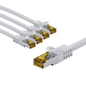 Goobay 69423 RJ45-Patchkabel CAT 6A S/FTP (PiMF), 500 MHz mit CAT 7 Rohkabel, 1 m, weiß, 5er-Set VPE Bulk Mindestbestellmenge 1