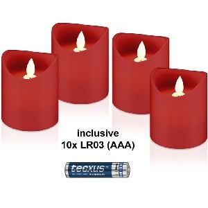 Goobay 75265 4er-Set LED-Echtwachskerzen, rot, inkl. 12x AAA (LR03) VPE Retail Polybag Mindestbestellmenge 1