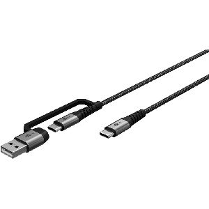Goobay 70279 2in1 USB-Textilkabel, spacegrau/silber, 3 m Kabellänge: 3 m